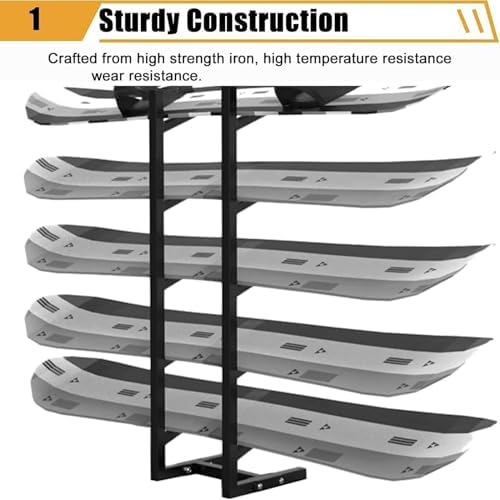 Free Standing Metal Sports Equipment Organizer, 5-Tier Storage Rack for Skateboards, Skis, and Scooters, Space-Saving Floor Stand for Garage and Shop Organization