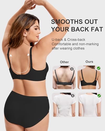 Vinfact Womens Deep V Wireless No Underwire Bra Seamless Comfort Full Coverage Bralettes Push Up Support Bras with Strappy3