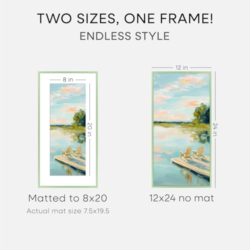 Image of Homeforia 12x24 Sage Green Picture Frame, High End Metal 12x24 Poster Frames with Mat 8x20 Photo, 12 x 24 Green Frame Matted to 8 x 20 Print, 24x12 Panoramic Frames, Tempered Glass, Wall Kit, Set of 1