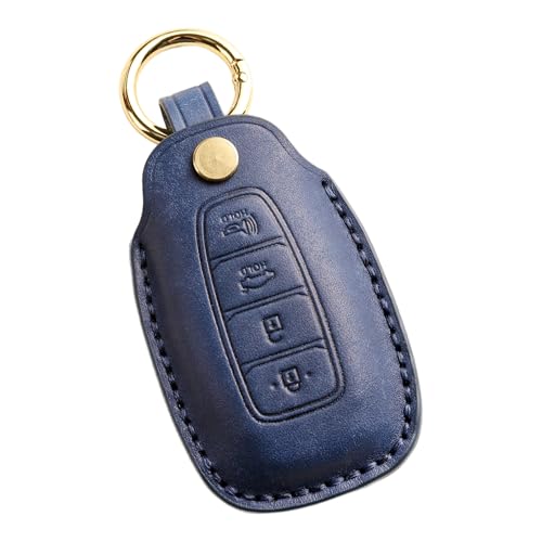 Étui en cuir bleu mat pour clé Hyundai Palisade et Elantra