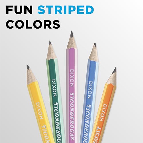 Image of Ticonderoga X13910 Striped Wood-Cased Pencils, 2 HB Soft, Pre-Sharpened, 10 Count, Assorted Colors