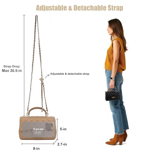 Image of M-ioi-M Small Quilted Crossbody Bag for Women, Genuine Leather Mini Shoulder Flap Purse with Gold Chain Strap & Top Handle