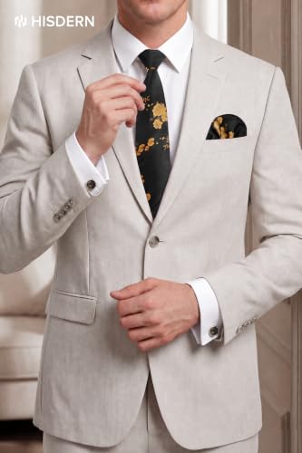 Image of HISDERN Ties for Men Paisley Tie and Pocket Square Cufflinks Set Formal Classic Floral Necktie Handkerchief Wedding Party