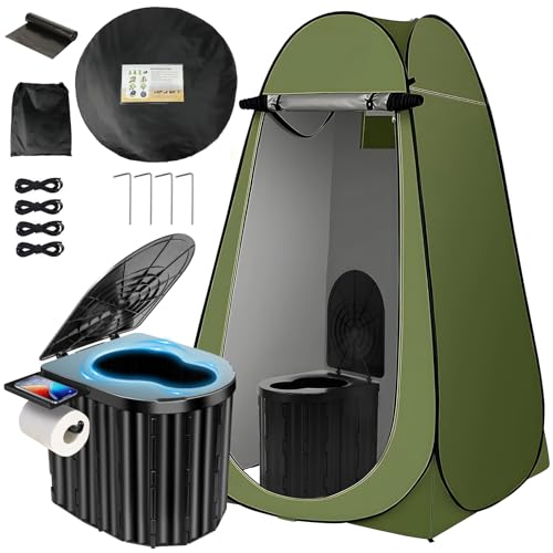 Clirass Camping Toilet con Tienda de Privacidad Plegable, Baño Portátil para Exteriores, Tienda de Ducha y Vestidor con Bolsa para Viajes en RV, Camión, Playa y Pesca miniatura 1