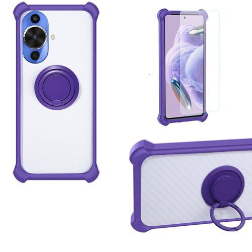 jioeuinly Case Compatible for Huawei Nova 12s Phone Case Cover PC backplane + Silicone Soft Frame Cover [360 Metal Ring, Magnetic Car Mount] CSKB-ZI
