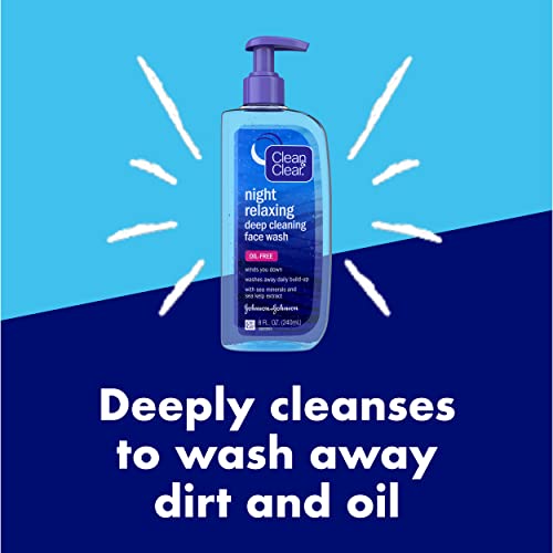 Clean & Clear Night Relaxing Deep Cleaning Oil-Free Face Wash With Deep Sea Minerals, Sea Kelp Extract & Glycerin, Purifying Facial Cleanser For All Skin Types, Non-Comedogenic, 8 Fl Oz, Pack Of 6 #TOP6