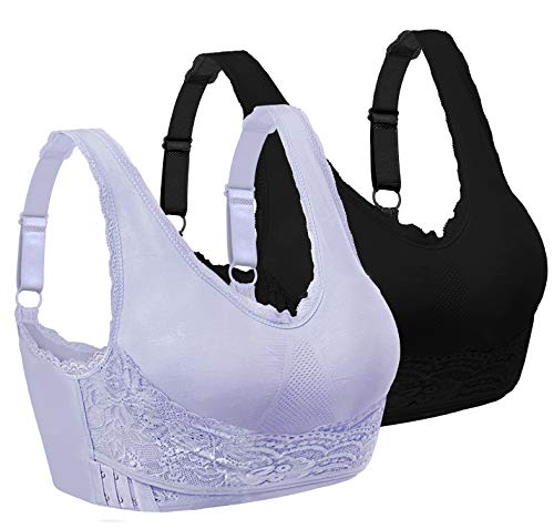 HBselect 2stk Sport BH Spitze Bustier Damen Push up Bralette mit ausnehmbare Fütter Sportbekleidung ohne Bügel atmungsaktiv Joggen Yoga Jumping Fitness (M, Schwarz+Blaurot)