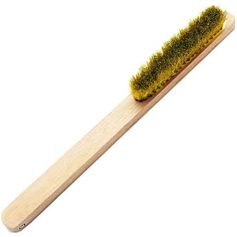 Brass Hand Brush with Crimped Wire and Wood Handle: Ideal for Cleaning and Polishing Jewelry 8-1/4