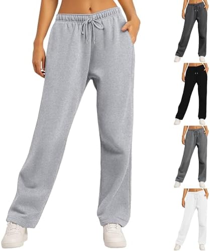 Womens Wide Leg Sweatpants Baggy Drawstring High Waisted Lounge Pants Fall Workout Warm Fleece Joggers with Pockets