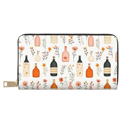 Leather Thin Slim Wallets for Women Men - Fashion Colorful Floral Vase Print Card Wallet Holder with Zipper