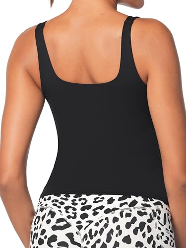 Sunzel Women's Square Neck Tank Top Longline Workout Yoga Sleeveless Double Lined Basic Tight T Shirts Going Out Casual Tops4