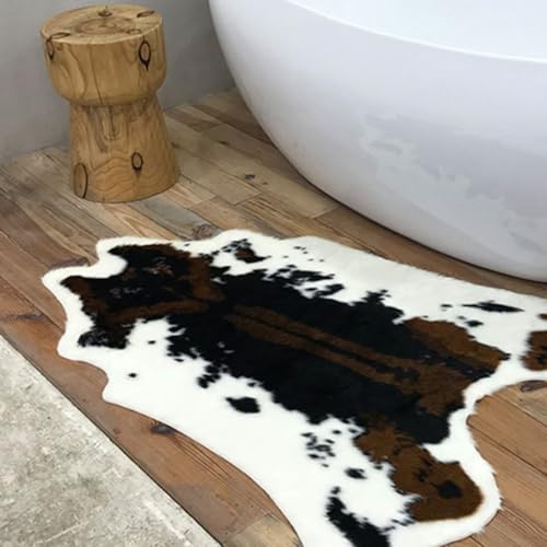 Alfombra de vaca imitación suave Zerodeko blanca y negra decorativa para salón y comedor 2