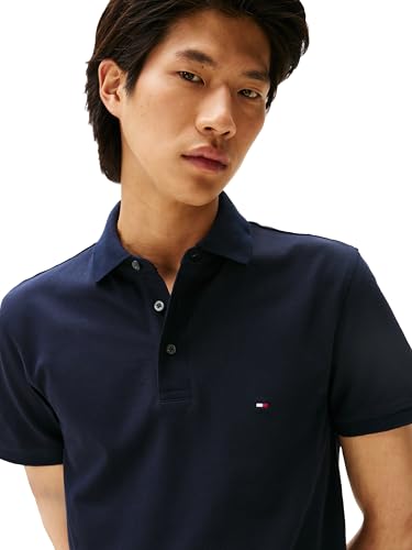 Image of Tommy Hilfiger Men's Short Sleeve Polo Shirts in Slim Fit with Stretch and Organic Pique Cotton