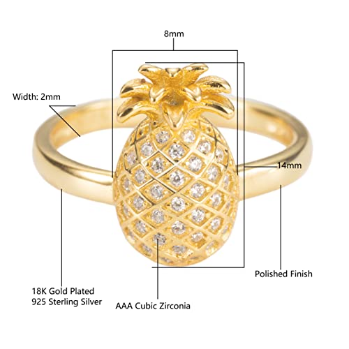 Aloha Jewelry Company 18K Gold Plated 925 Sterling Silver Hawaiian Pineapple Fruit Plant Ring Stackable Wedding Band with Cubic Zirconia, Yellow-Gold, Nickel Free Hypoallergenic for Sensitive Skin4