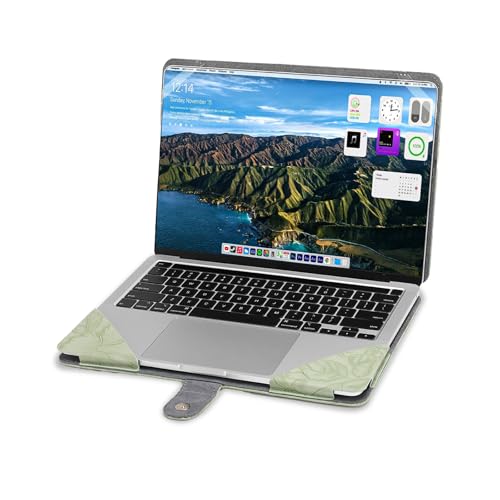 MOSISO Case Compatible with MacBook Air 13.6 inch M5 M4 M3 M2 2026-2022 /Air 13 M1 2022-2018 /Pro 13 M2 M1 2022-2016, Embossed Retro Hibiscus PU Leather Portfolio Protective Stand Cover, Sage Green by MOSISO - Image 4