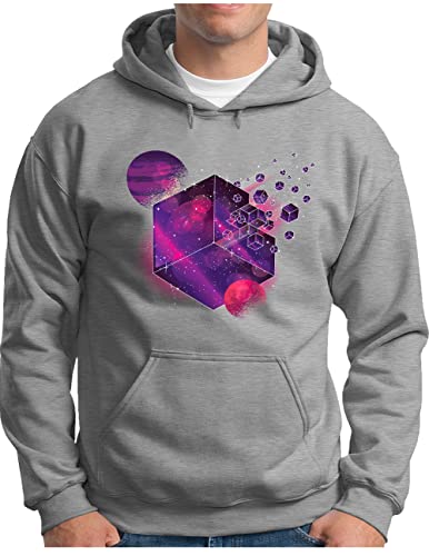 Sweat à capuche motif espace OM3 gris mélangé XXL original