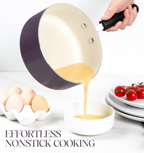MICHELANGELO Nonstick Sauce Pan with Lid, Ceramic Saucepan Set, Non Toxic Small Saucepans Sets with Stay-Cool Handle, Induction Pots For Cooking, PTFE & PFOA Free - 1Qt & 2Qt & 3Qt, Purple - Thumbnail 2
