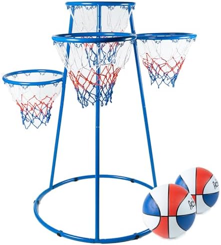 Activejoy- 4 Hoop Basketball Set - Toddler Basketball Hoop Indoor - Outdoor Play Preschool - +3 Years Old Toy. Includes 2 Balls and air Pump
