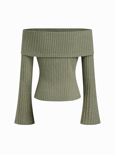 Image of CIDER Off The Shoulder Tops for Women Long Sleeve Going Out Y2K Tops Knit Pullover Fall Outfits Trendy