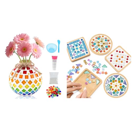 Joyclub Bundle of DIY Mosaic Flower Vase Kit and 4 Sets DIY Glass Mosaic Tiles