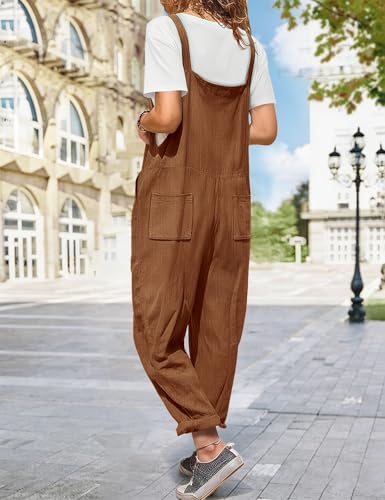 Image of YESNO Women's Overalls Cotton Boho Casual Floral Bib Jumpsuit Baggy Adjustable Strap Romper with Pockets PVV