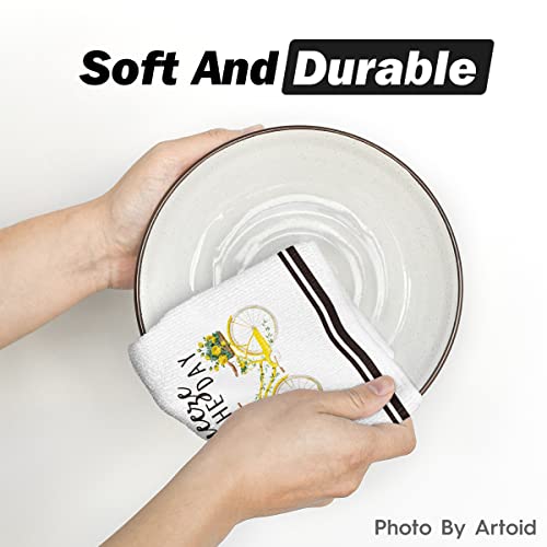 Artoid Mode Watercolor Stripes Bicycle Lemons Kitchen Dish Towels, 18 X 26 Inch Seasonal Spring Summer Hello Sunshine Ultra Absorbent Drying Cloth Tea Towels For Cooking Baking Set Of 4 #TOP4