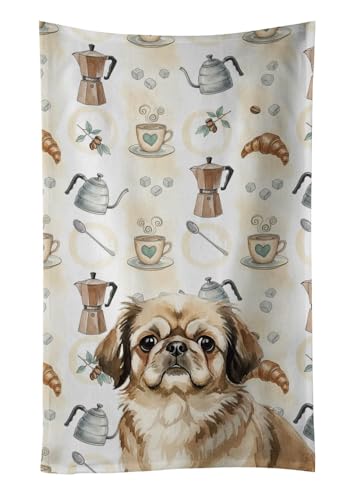 Caroline's Treasures Sable Pekingese Coffee Bar Kitchen Towel Velour Plush Front and Cotton Loop Back Machine Washable