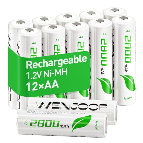 WENJOOP AA Akku 12 Stück, NiMH 1,2 V Mignon AA 2800mAh hohe Kapazität wiederaufladbare Batterien, vorgeladen, geringe Selbstentladung, bis zu 1200 Ladezyklen, für Maus, Tastatur, Fernbedienung