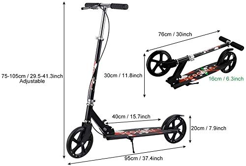 Scooter Erwachsene Folding Adult Tretroller mit großen Rädern und Hand Einstellbare Höhe Stadt Push-Pendler Scooter Heavy Duty Last 330 Lbs LQHZWYC (Color : Black)