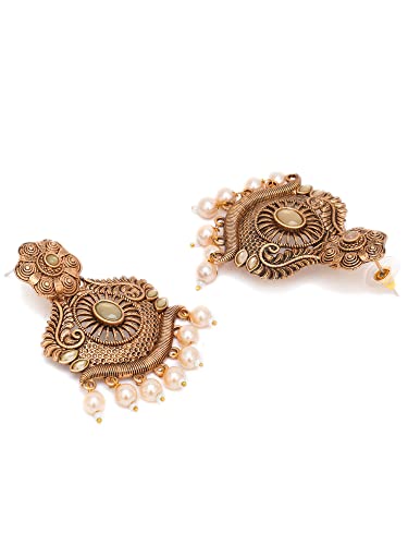 Image of Karatcart Red Stone Studded Gold Plated Drop Earrings for Women