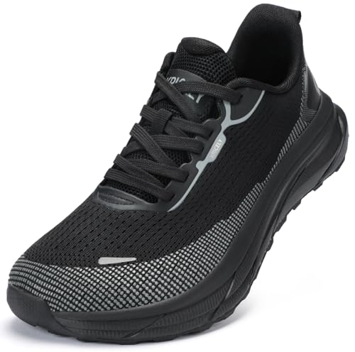 Kricely Hardloopschoenen voor heren, brede teenbox, trailschoenen, trekkingschoenen, sneakers, lichte sportschoenen, outdoorschoenen, comfortabele fitnessschoenen, zwart (1), 46 EU Breed