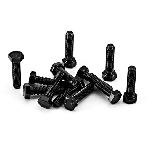Image of M6-1.0 x 20mm Heavy Duty Hexagon Bolts Hex Head Screws, 8.8 Grade Alloy Steel, Black Oxide Finish, Metric Machine Fully Threaded, 25PCS