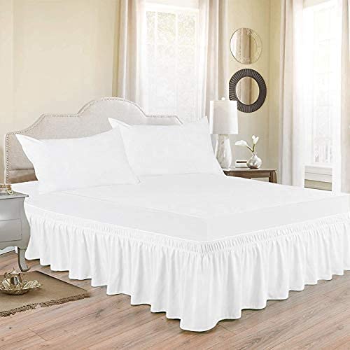 CCWB Wrap Around Bed Skirts Elastic Dust Ruffles 100% Egyptian Cotton for Soft and Silky Feel Classic Stylish Look in Your Bedroom (White Full/Double 15" Inch Drop Length)-picture-22