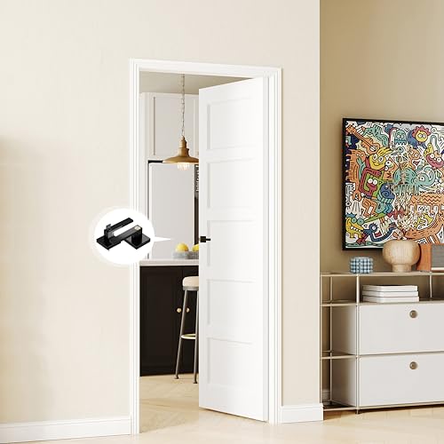 Image of 56 inch x 80 inch Double French Doors, 5-Panel Interior Door with Black Door Levers, Pantry Door for Bathroom Bedroom Pantry Laundry Closet Door, Easy to Assemble, Need to Bore Holes