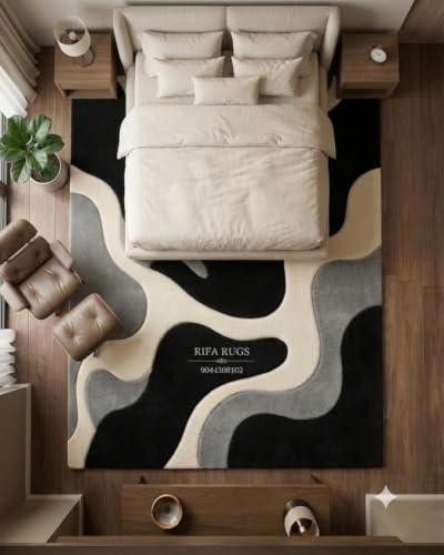 Image of Hand Tufted Carpet Nz Wool with Silk Abstract Design Non Slip Luxury Exclusive Rectangular Carpet for Living Room Bedroom (Size : 10x12 Ft, 305x366 CM), Multicolor