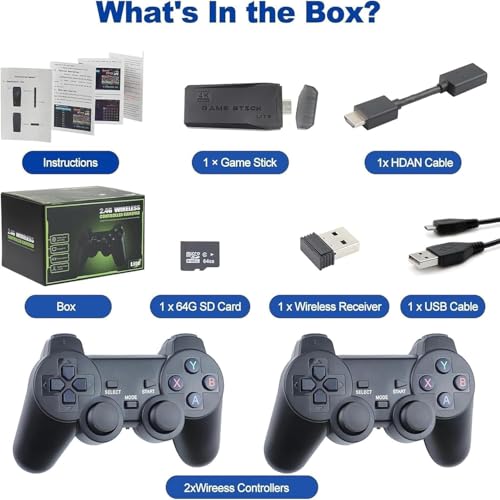 Image of Retro Game Stick Pro 2025 Upgrade - 20,000+Built Games | 4K HDMI TV Output | 64GB Memory Card | 2 Wireless Gamepads | 15 Emulators | Plug & Play
