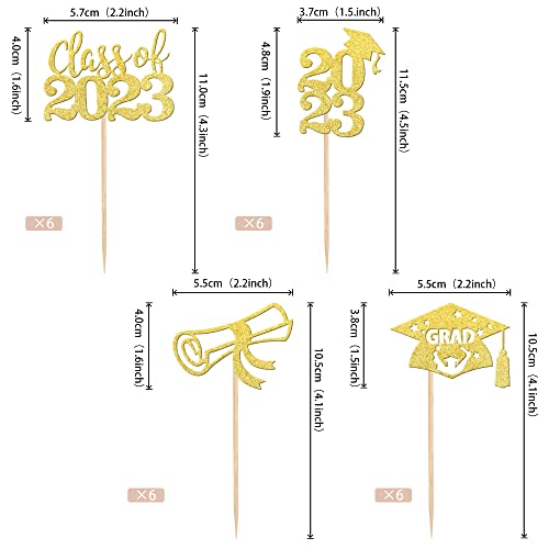 SYKYCTCY 24 Pack 2026 Graduation Cupcake Toppers Glitter Diploma Congrats Grad Cap Cupcake Picks Class of 2026 Cake Decorations for 2026 Graduation Theme Party Supplies Gold - Image 2