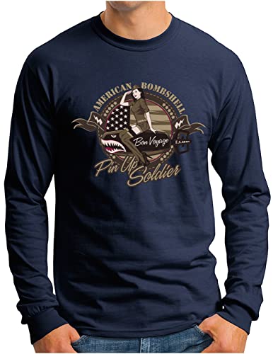 T-shirt manches longues homme bleu marine vintage logo US Army grande taille S au 4XL