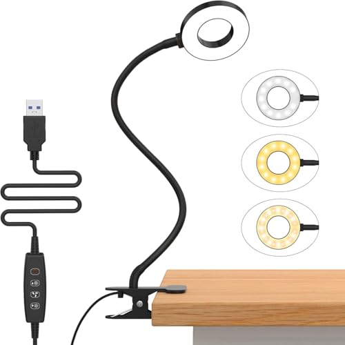 Image of LED Clip-On Study Lamp for Study Room with 3 Light Modes & 10 Brightness Levels | Flexible Gooseneck Desk Light | Eye Protection USB Study Lamp for Students, Table & Bed