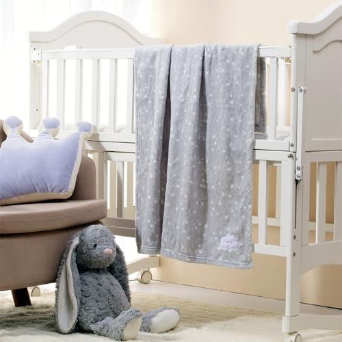 Image of CREVENT Baby Welcome Gift Set Storage Basket with 2 Blankets+ 1 Security Blanket + 1 Taggie + 1 Gift Bag with Ribbon (Grey)