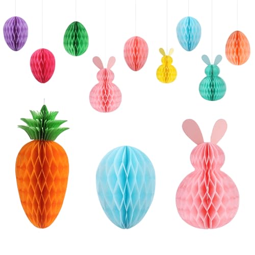 OMIGA 11 Pezzi Addobbi Pasquali da Appendere Riutilizzabili Velina Coniglietti Pasquali Carota Uova di Pasqua Decorative in Carta Pasqua Decorazioni per Decorazione Interna ed Esterna Primavera
