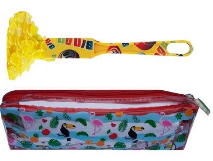 Kit Accessoires Loto 3 en 1 Trousse + Baton ramasse jetons magnetique Jaune Bingo + 100 pions aimantes - Set Materiel Jeu + Carte