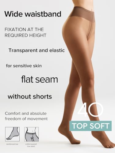 Image of Conte Tights for Sensitive Skin Sheer to Waist Hipster Low-Rise Pantyhose with Adjustable Belt, Top Soft 40 Den