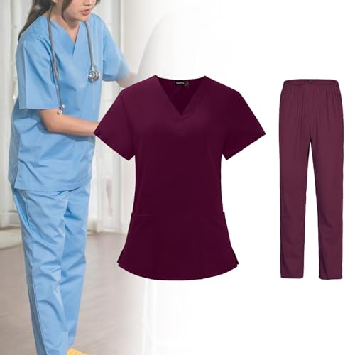 Colaxi Mulher enfermeira esfrega conjunto uniforme vermelho roupas de trabalho de enfermagem para ma