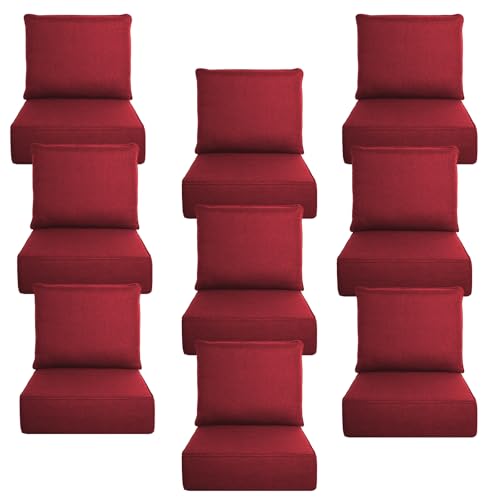 Image of Luxury 6 inch Thick Outdoor Cushion Set 9-24x24 Patio Furniture Cushions with 28D High-Density Foam, Water-Resistant & Fade-Resistant Fabric, Removable Covers for Patio Furniture Sofa Couch -Red
