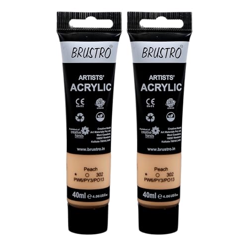 Image of BRUSTRO Artists Acrylic Paint Tube | 40ml, Peach (Pack of 2) | Pastel Tone|Non-Toxic,Water Based,Inter Mixable,Ideal for Painting,Textured Effects on Canvas,Paper,Fine Art Student and Professionals