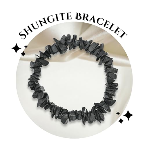 Image of Certified Shungite Bracelet for Women Men with Healing Crystal and Reiki Stone - Beautiful Gemstone Beaded Bracelet for Balance, Harmony & Positive Energy (Chips Stone Beads)