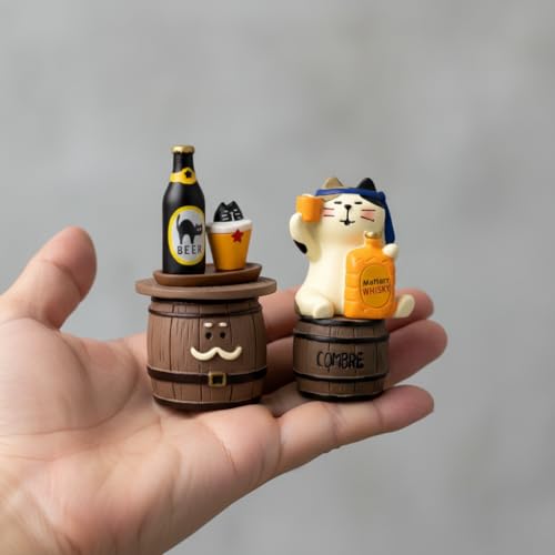 Funny Mini Cat Drinking Figurines Set - Resin Cat with Miniature Beer & Whiskey Barrel Figure for Desk Shelf Home Bar Decor, Unique Cat Lover Gift (Barrel Set) - Image 3