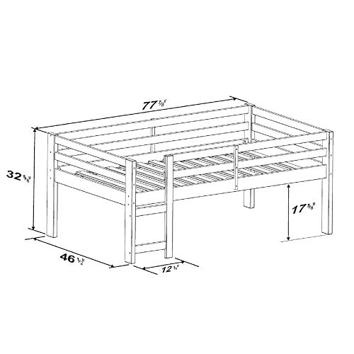 Walker Edison Wood Twin Low Loft Bunk Kids Bed Bedroom with Guard Rail and Ladder, White