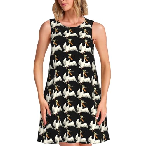 Robe d'été sans manches ample imprimé pélican avec poches femme